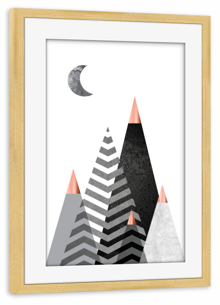 Poster mit Rahmen kiefer "Rose Gold Mountain Peaks" artboxONE - Natur,Abstrakt,Schwarzweiß,Geometrie
