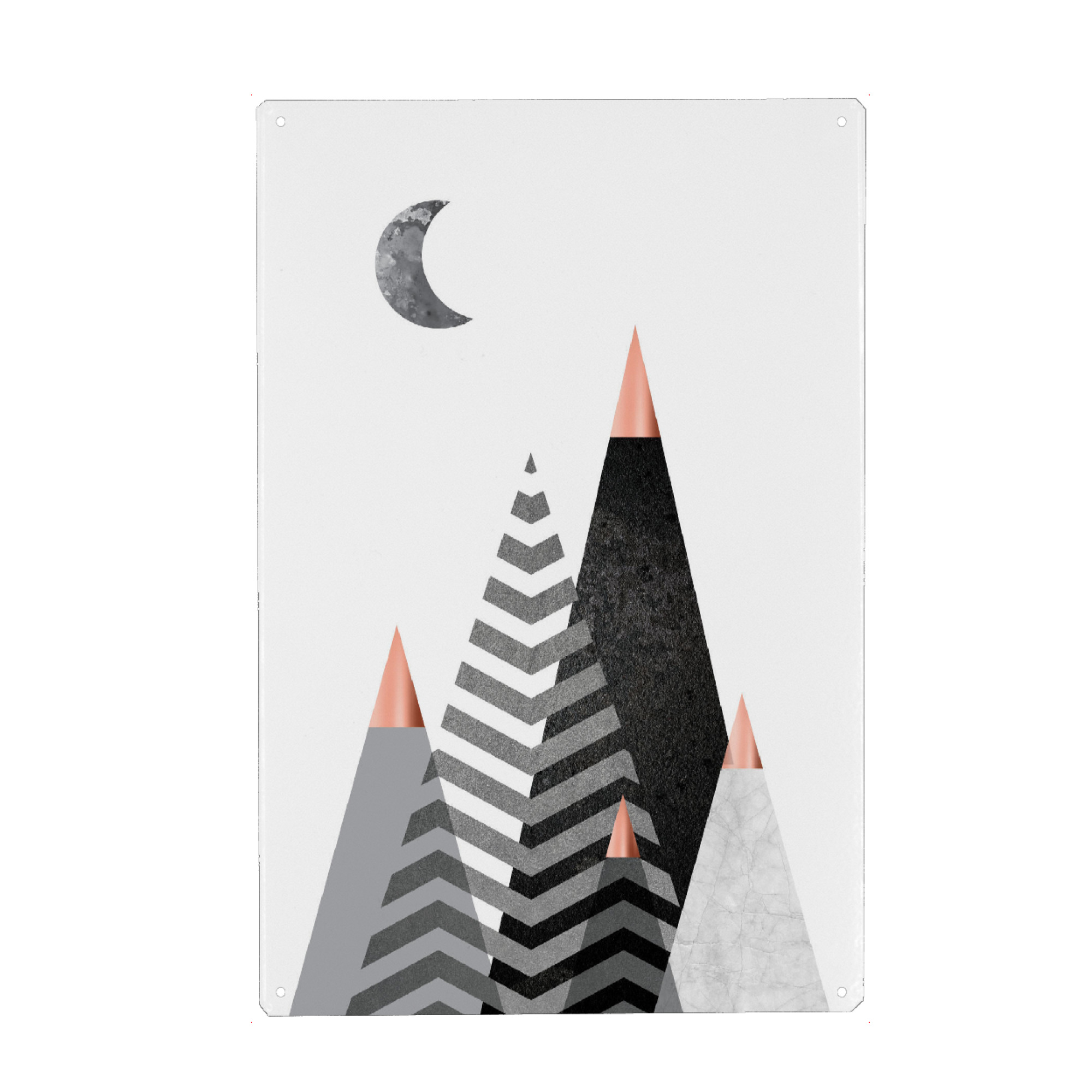 Metall Poster "Rose Gold Mountain Peaks" artboxONE - Natur,Abstrakt,Schwarzweiß,Geometrie