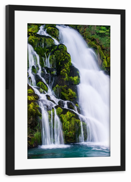 Poster mit Rahmen schwarz "Waterfall at Jaunpass" artboxONE - Natur