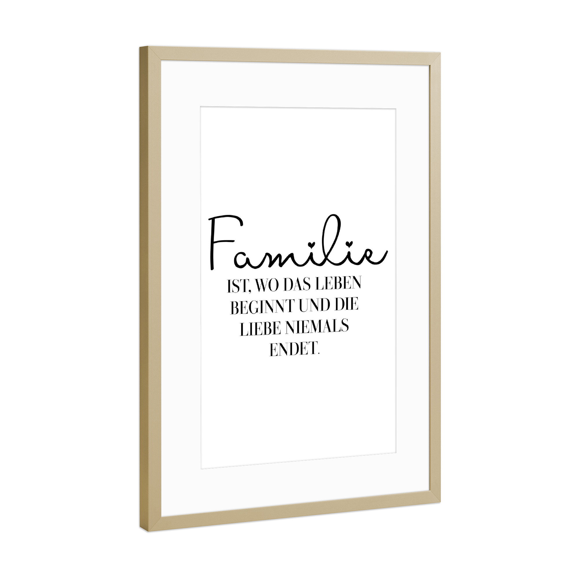 Poster mit Rahmen Gold "Familie - wo das Leben beginnt" artboxONE - Typografie,Schwarzweiß,Für Mama