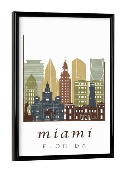 Poster mit schwarzem Rahmen "Miami skyline, light brown" artboxONE - Städte,Kartografie