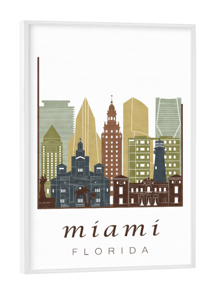 Poster mit weißem Rahmen "Miami skyline, light brown" artboxONE - Städte,Kartografie