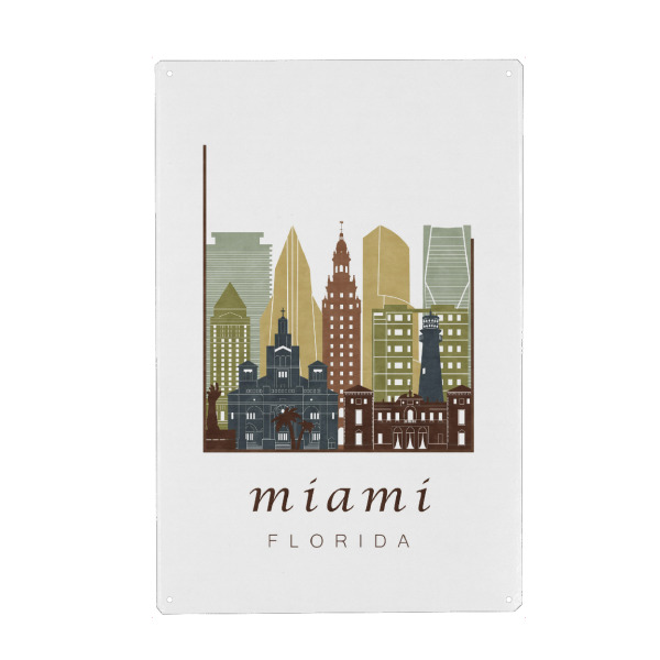 Metall Poster "Miami skyline, light brown" artboxONE - Städte,Kartografie