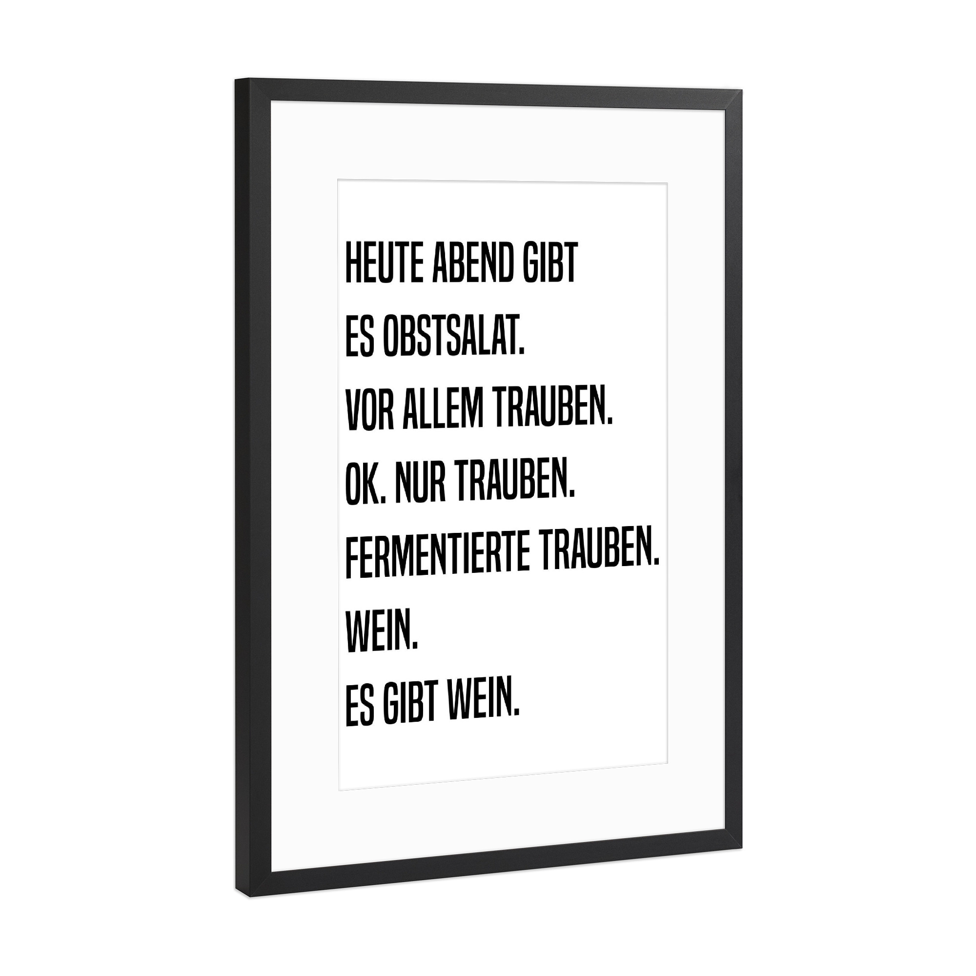 Poster mit Rahmen Schwarz (Metallic) "Obstsalat" artboxONE - Typografie,Schwarzweiß,Essen & Trinken / Alkohol