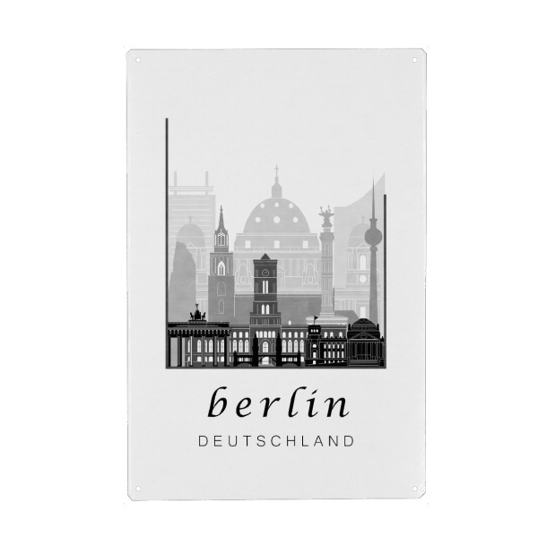 Metall Poster "Berlin skyline black & white" artboxONE - Städte / Berlin,Schwarzweiß,Kartografie - Berlin,Germany,Deutschland,Skyline,Cityscape,Travel