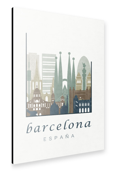 Alu-Dibond "Barcelona skyline light blue" 30x20 cm artboxONE