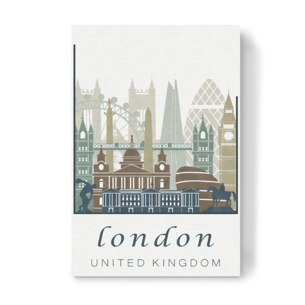 Leinwandbild "London skyline light blue" artboxONE - Städte / London,Kartografie - London,United kingdom,Uk,England,Skyline,Cityscape,Travel