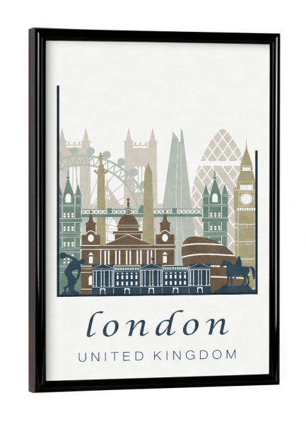 Poster mit schwarzem Rahmen "London skyline light blue" artboxONE - Städte / London,Kartografie