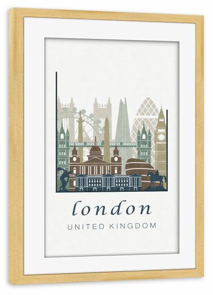 Poster mit Rahmen kiefer "London skyline light blue" artboxONE - Städte / London,Kartografie