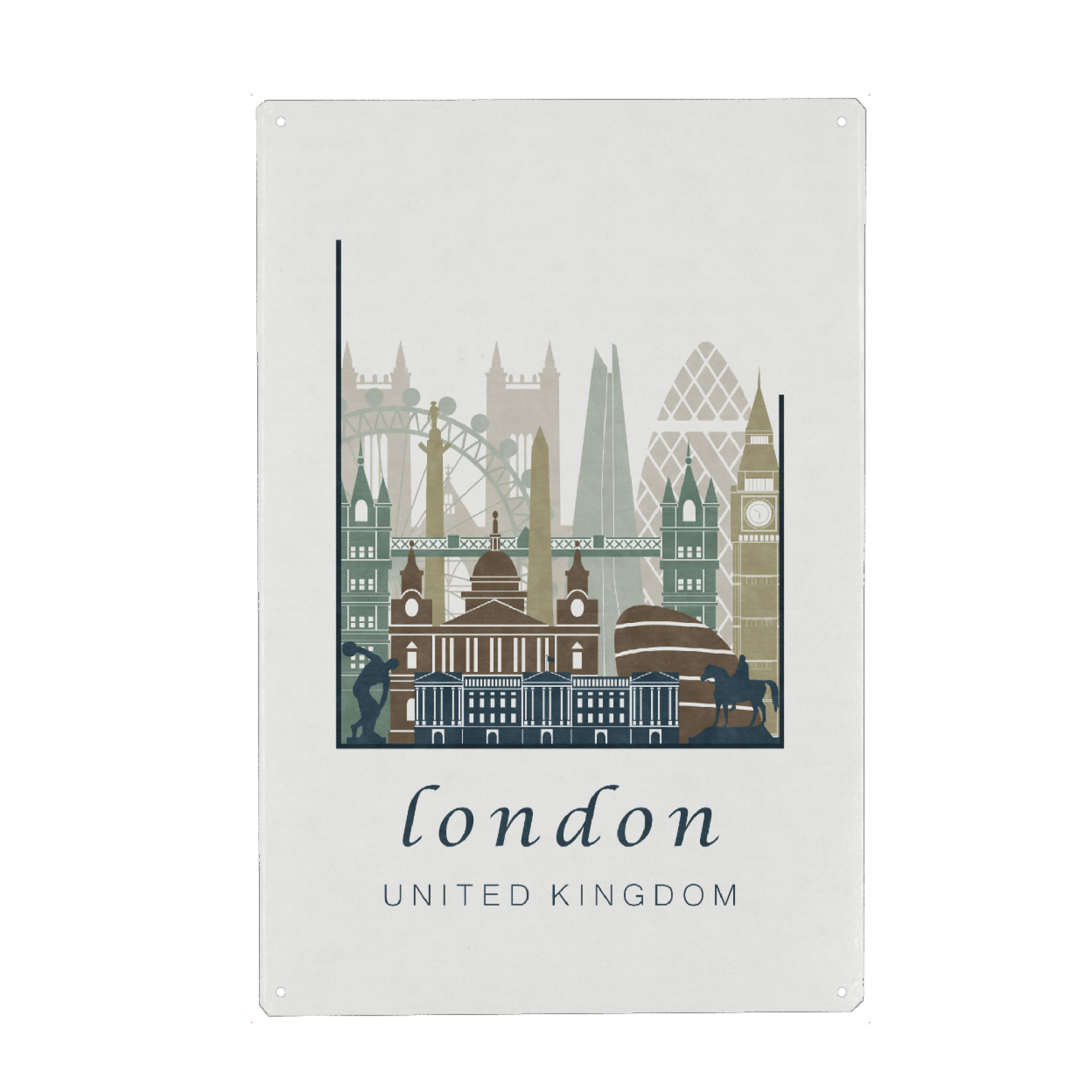 Holzbild "London skyline light blue" artboxONE - Städte / London,Kartografie - London,United kingdom,Uk,England,Skyline,Cityscape,Travel