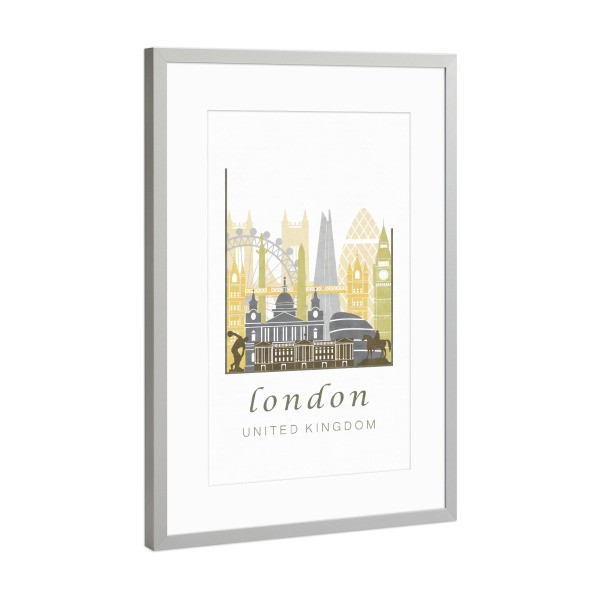 Poster mit Rahmen Silber "London skyline, desert" artboxONE - Städte / London,Kartografie - London,United kingdom,Uk,England,Skyline,Cityscape,Travel