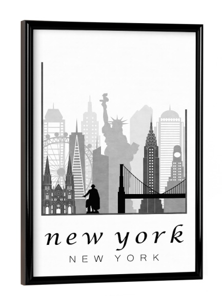 Poster mit schwarzem Rahmen "New York skyline black & white" artboxONE - Städte / New York,Schwarzweiß,Kartografie