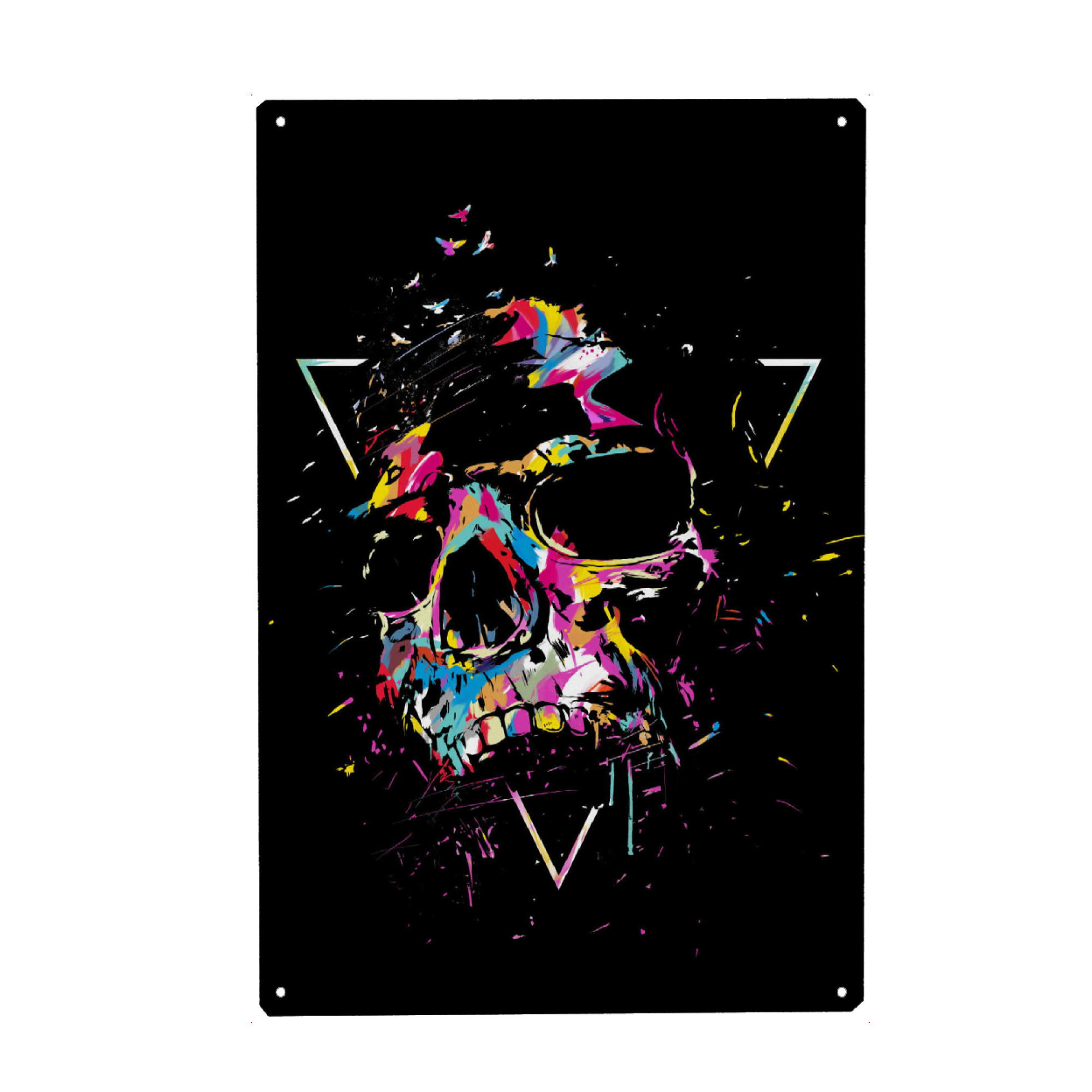 Holzbild "Skull X" artboxONE - Abstrakt - Skull,Painting,Abstract,Colorful,Multicolored,Summer,Triangle,Geometric