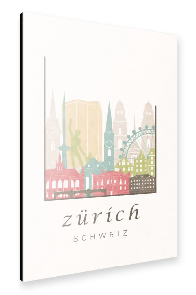 Alu-Dibond "Zurich pastel skyline" 30x20 cm artboxONE