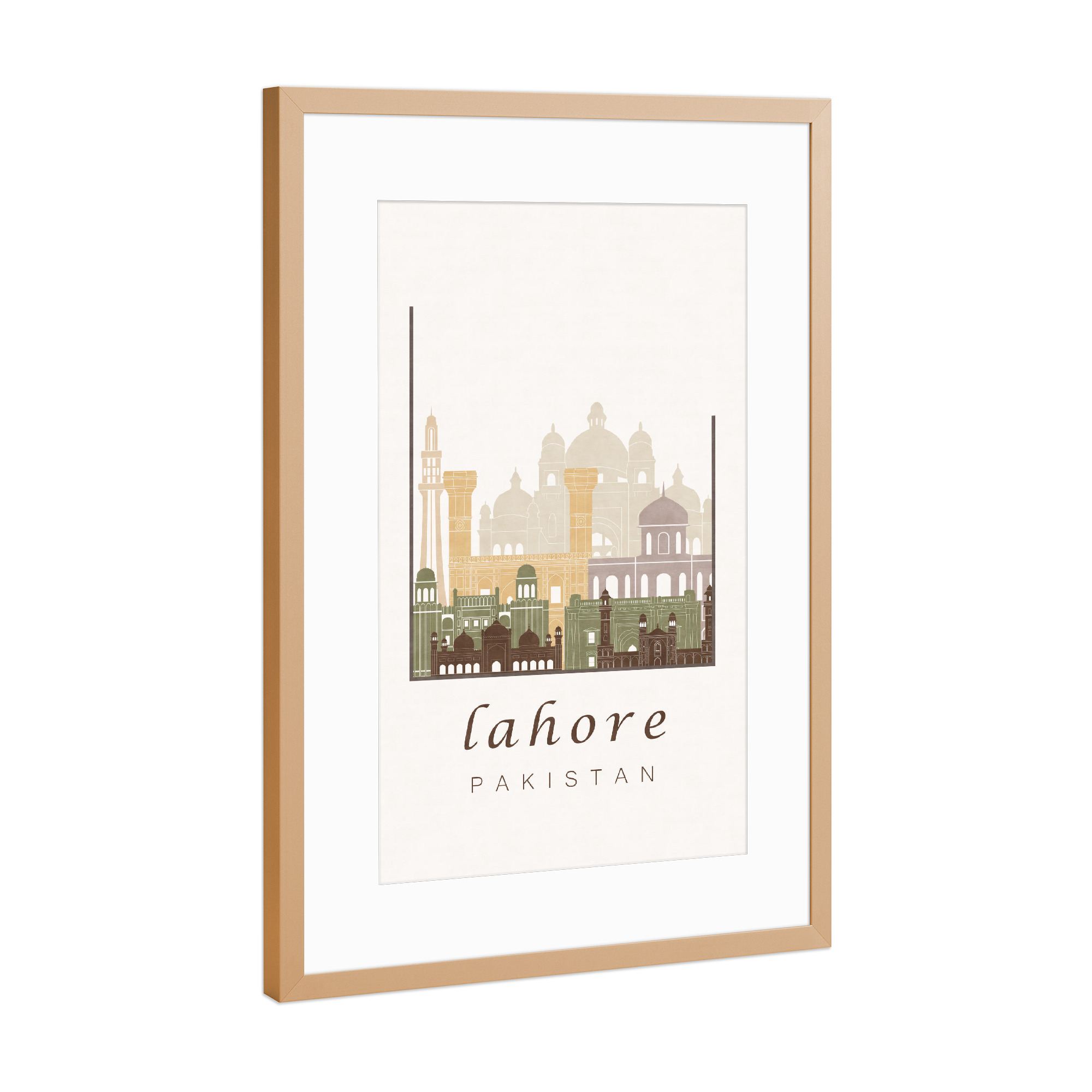 Poster mit Rahmen Kupfer "Lahore skyline rustic" artboxONE - Städte,Kartografie - Lahore,Pakistan,Skyline,Cityscape,Travel