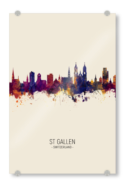 Acrylglasbild "St Gallen Skyline Beige" artboxONE - Städte - St gallen,Switzerland,Skyline,Cityscape,Painting,Watercolour,Stadtbild