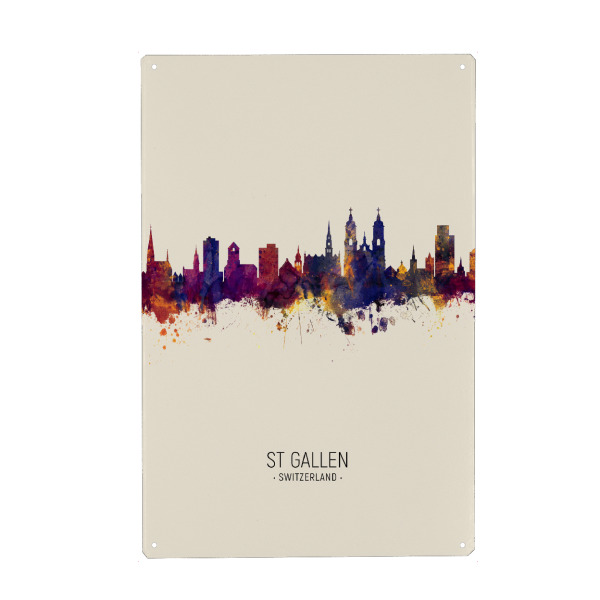 Holzbild "St Gallen Skyline Beige" artboxONE - Städte - St gallen,Switzerland,Skyline,Cityscape,Painting,Watercolour,Stadtbild