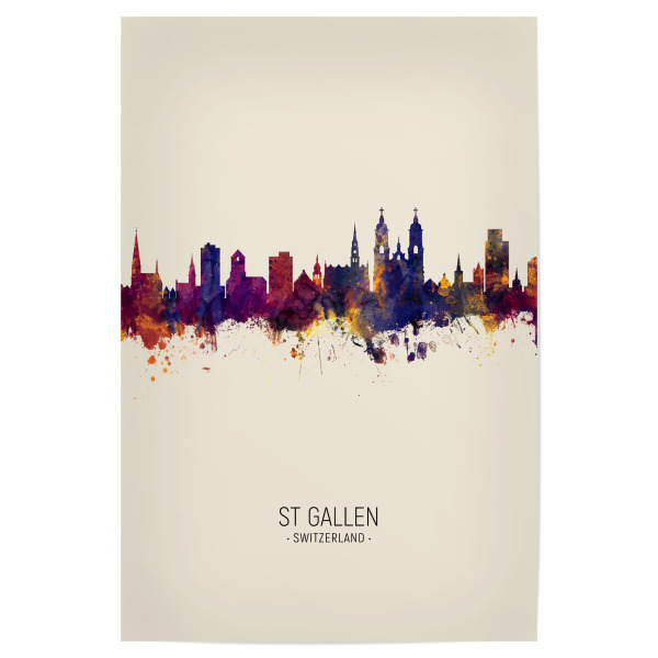 Poster 30x20 cm "St Gallen Skyline Beige" artboxONE - Städte - St gallen,Switzerland,Skyline,Cityscape,Painting,Watercolour,Stadtbild