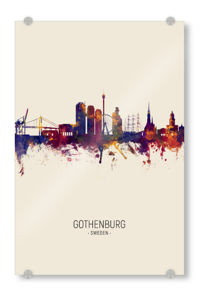 Acrylglasbild "Gothenburg Skyline Beige" artboxONE - Städte - Gothenburg,Sweden,Skyline,Cityscape,Painting,Watercolour,Stadtbild