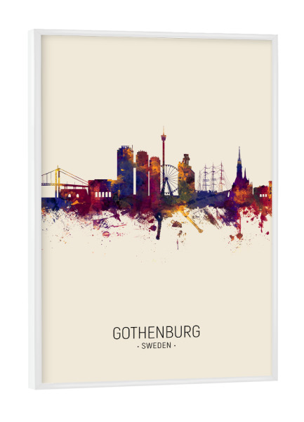Poster mit weißem Rahmen "Gothenburg Skyline Beige" artboxONE - Städte - Gothenburg,Sweden,Skyline,Cityscape,Painting,Watercolour,Stadtbild
