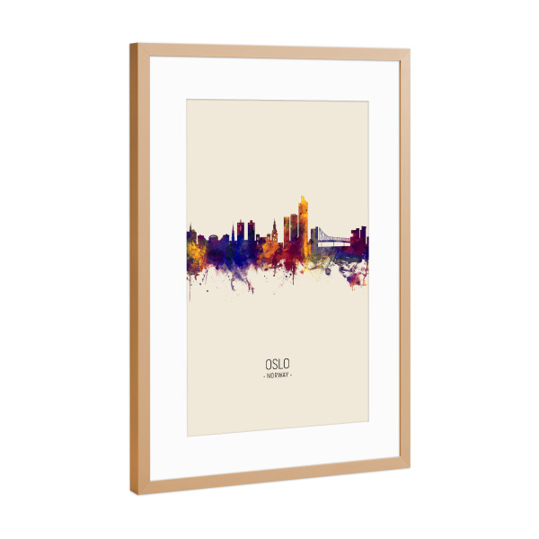Poster mit Rahmen Kupfer "Oslo Norway Skyline Beige" artboxONE - Städte - Oslo,Norway,Skyline,Cityscape,Painting,Watercolour,Stadtbild