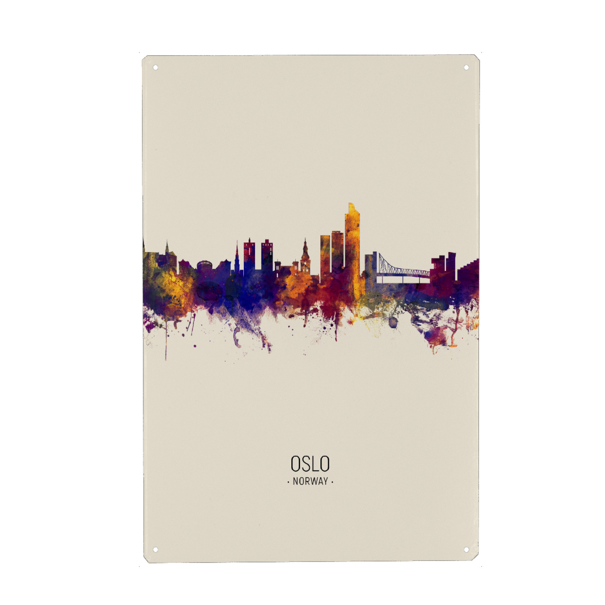 Metall Poster "Oslo Norway Skyline Beige" artboxONE - Städte - Oslo,Norway,Skyline,Cityscape,Painting,Watercolour,Stadtbild - Blechschild