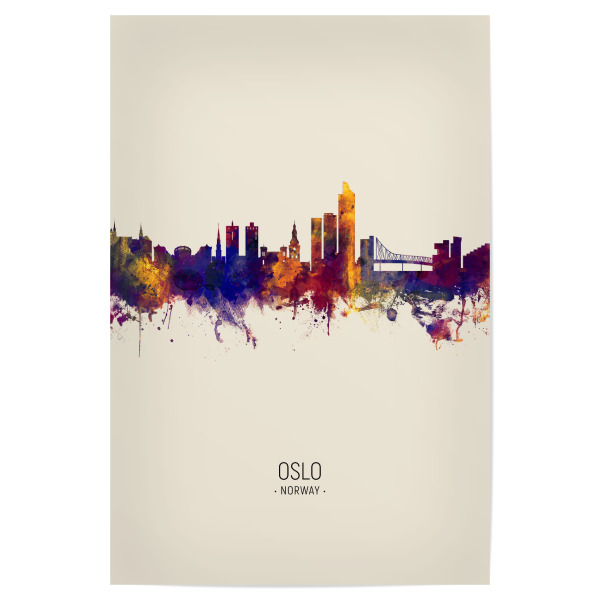 Poster 30x20 cm "Oslo Norway Skyline Beige" artboxONE - Städte - Oslo,Norway,Skyline,Cityscape,Painting,Watercolour,Stadtbild