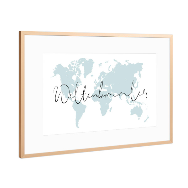 Poster mit Rahmen Kupfer "Weltenbummler Weltkarte" artboxONE - Typografie,Reise,Kartografie