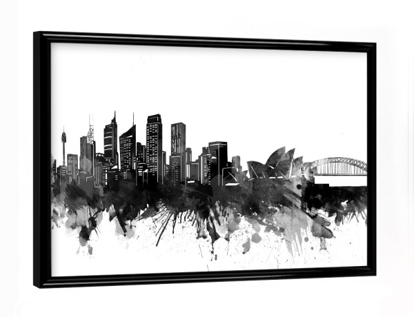 Poster mit schwarzem Rahmen "Sydney skyline black" artboxONE - Städte,Reise,Schwarzweiß,Architektur,Städte / Sydney
