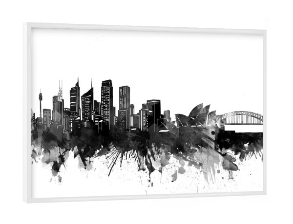 Poster mit weißem Rahmen "Sydney skyline black" artboxONE - Städte,Reise,Schwarzweiß,Architektur,Städte / Sydney