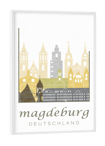 Poster mit weißem Rahmen "Magdeburg skyline desert" artboxONE - Städte,Kartografie - Magdeburg,Germany,Deutschland,Skyline,Cityscape,Travel