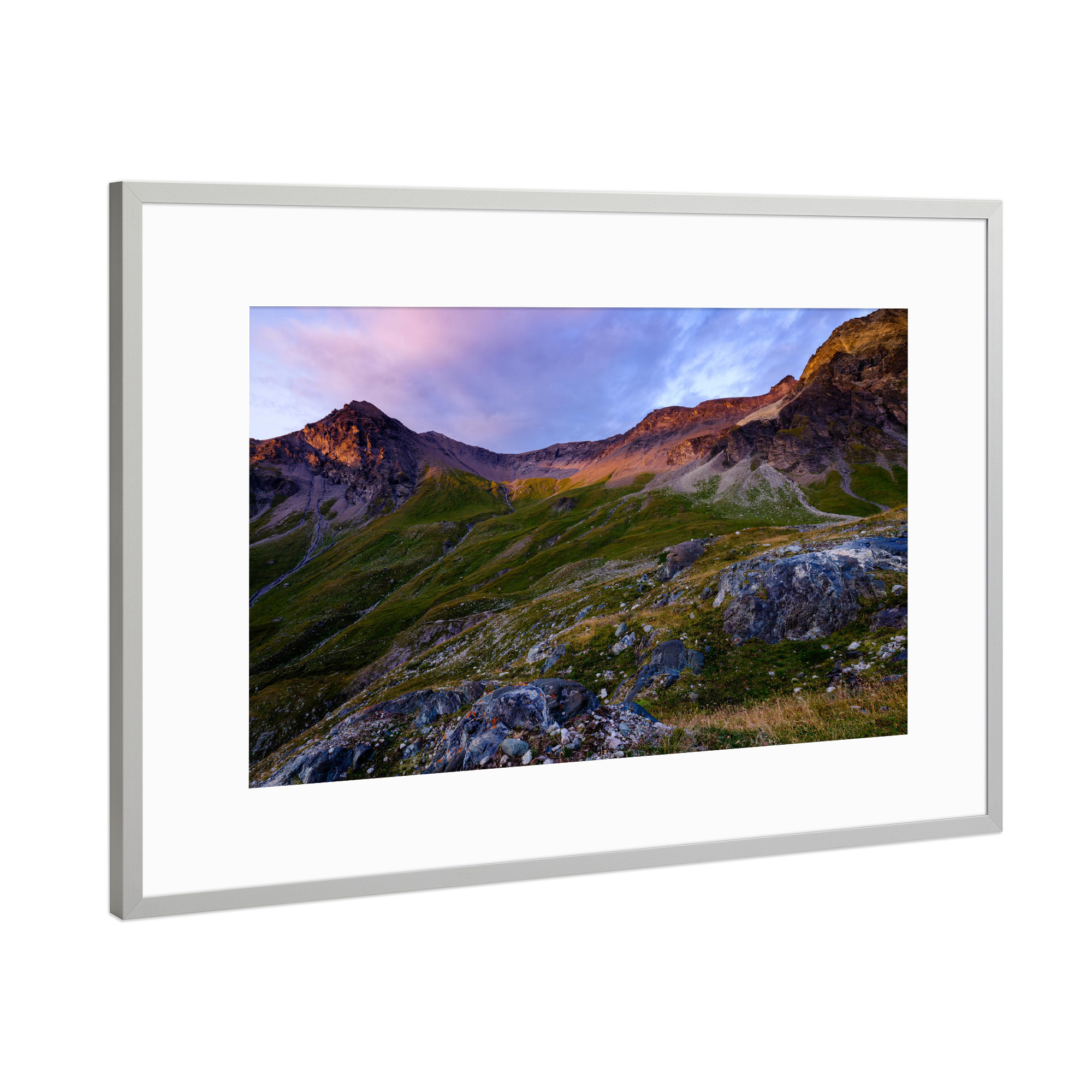 Poster mit Rahmen Silber "Sunset scenery at Glacier de Moiry" artboxONE - Natur
