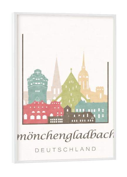 Poster mit weißem Rahmen "Mönchengladbach pastel skyline" artboxONE - Städte,Kartografie