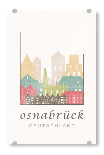Acrylglasbild "Osnabrück pastel skyline" artboxONE - Städte,Kartografie - Osnabrück,Germany,Deutschland,Skyline,Cityscape,Travel,Osnabruck