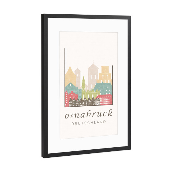 Poster mit Rahmen Schwarz (Metallic) "Osnabrück pastel skyline" artboxONE - Städte,Kartografie