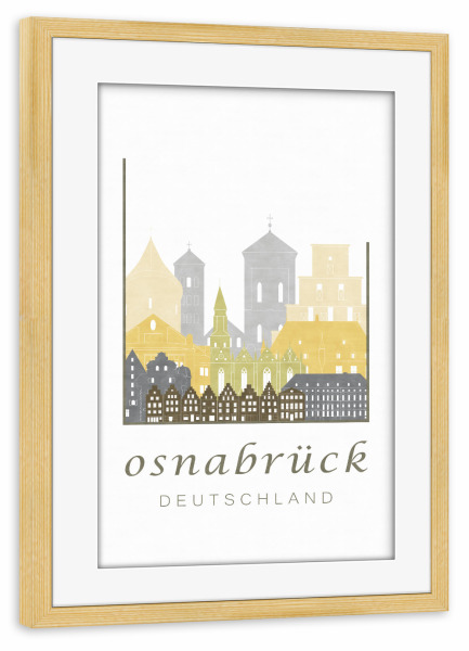 Poster mit Rahmen kiefer "Osnabrück skyline desert" artboxONE - Städte,Kartografie - Osnabrück,Germany,Deutschland,Skyline,Cityscape,Travel,Osnabruck