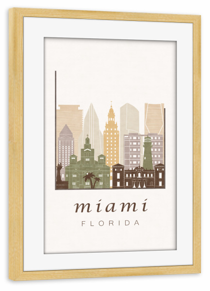 Poster mit Rahmen kiefer "Miami skyline rustic" artboxONE - Städte,Kartografie