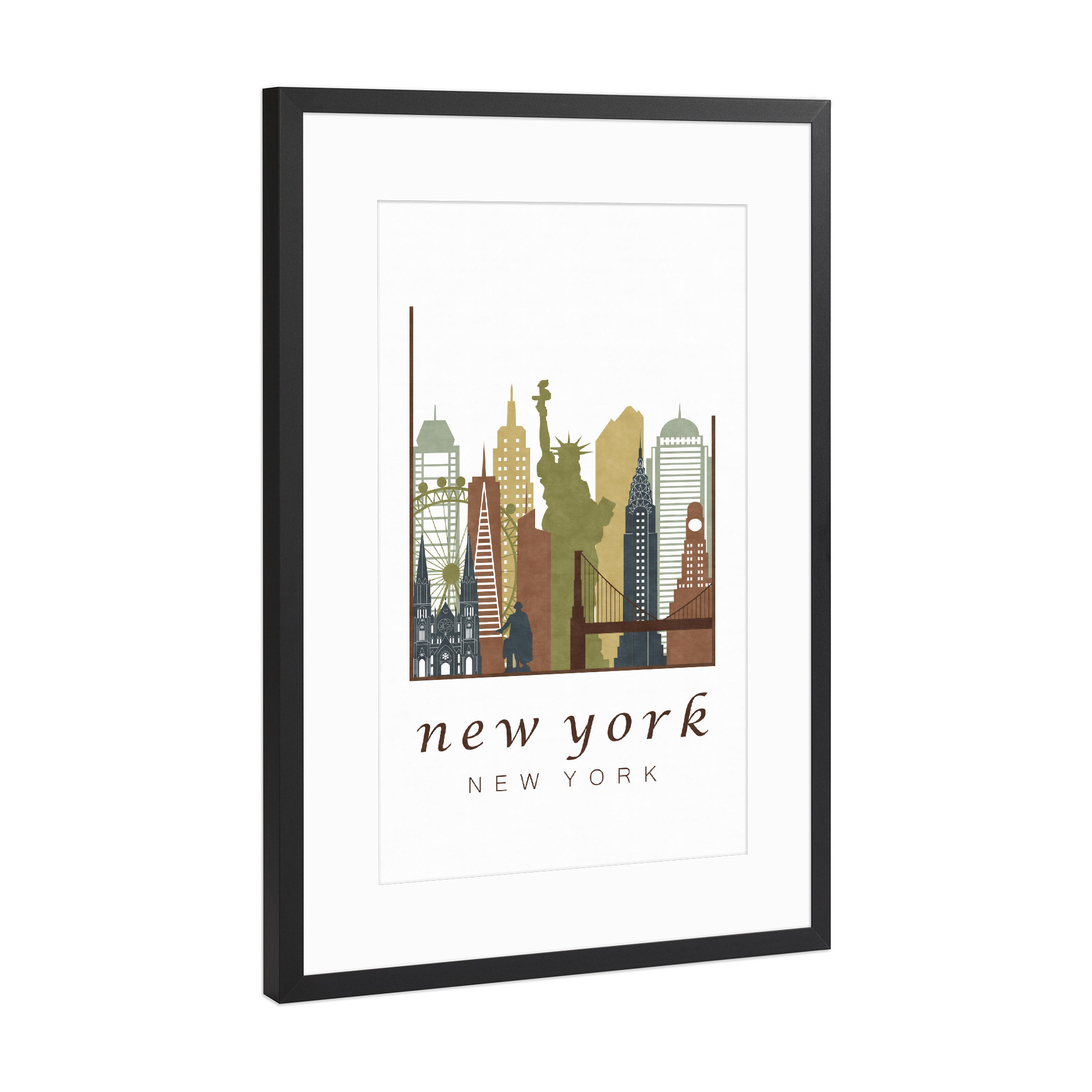 Poster mit Rahmen Schwarz (Metallic) "New York skyline light brown" artboxONE - Städte / New York,Kartografie