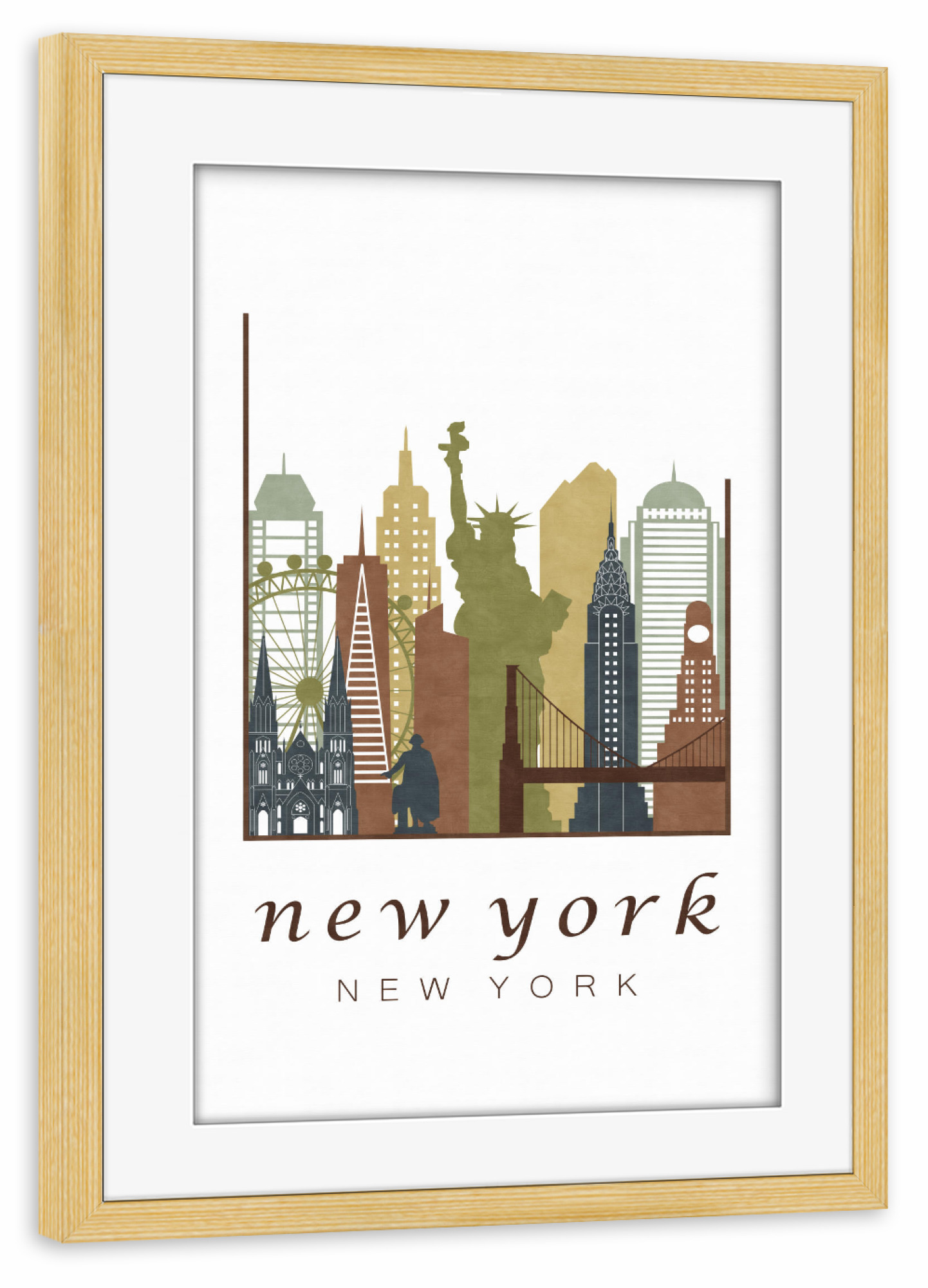 Poster mit Rahmen kiefer "New York skyline light brown" artboxONE - Städte / New York,Kartografie