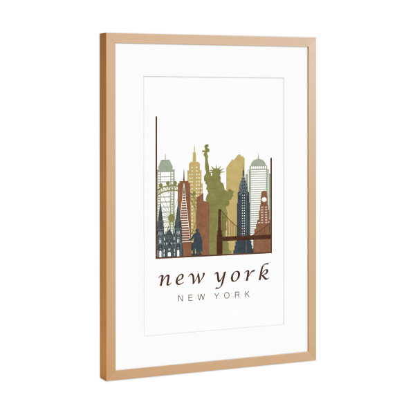 Poster mit Rahmen Kupfer "New York skyline light brown" artboxONE - Städte / New York,Kartografie