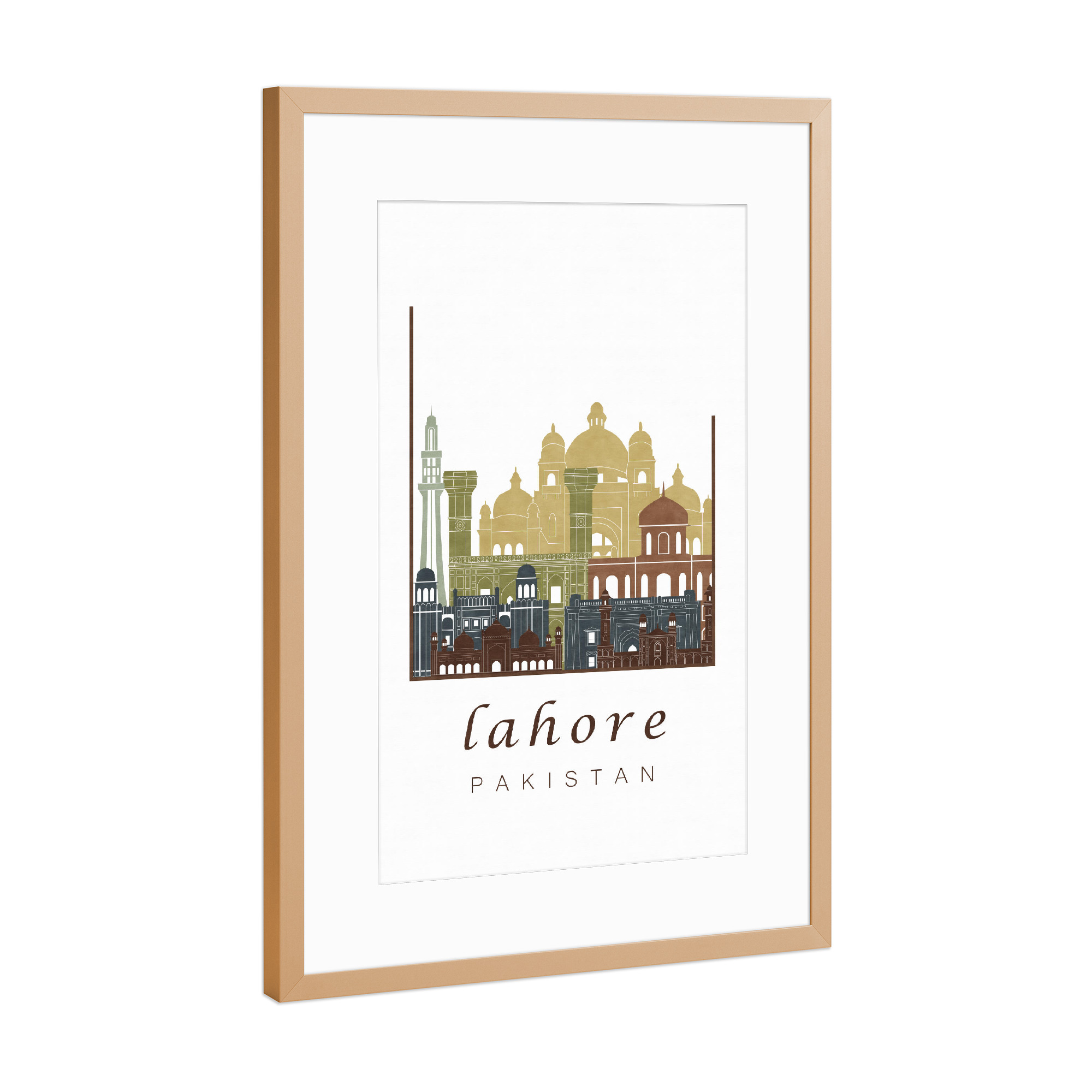 Poster mit Rahmen Kupfer "Lahore skyline light brown" artboxONE - Städte,Kartografie - Lahore,Pakistan,Skyline,Cityscape,Travel