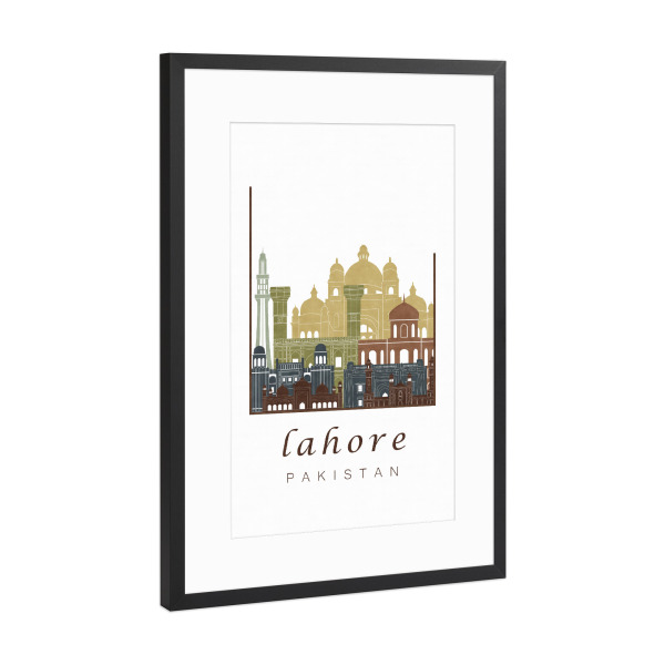 Poster mit Rahmen Schwarz (Metallic) "Lahore skyline light brown" artboxONE - Städte,Kartografie - Lahore,Pakistan,Skyline,Cityscape,Travel