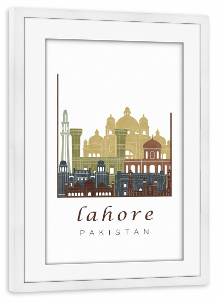 Poster mit Rahmen weiß "Lahore skyline light brown" artboxONE - Städte,Kartografie - Lahore,Pakistan,Skyline,Cityscape,Travel