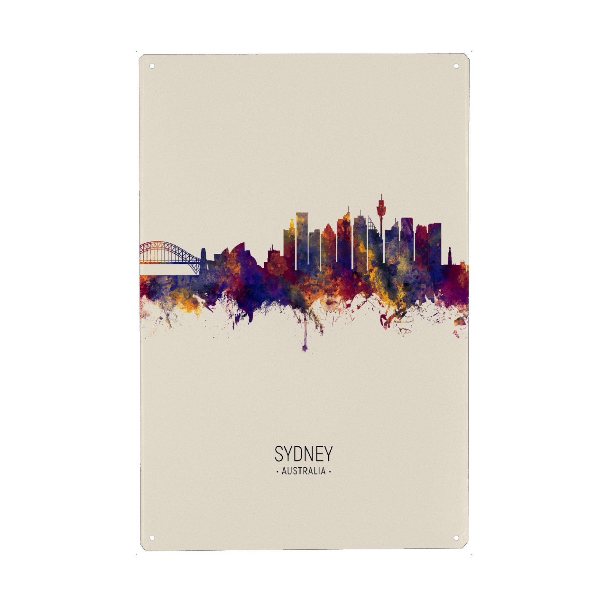 Holzbild "Sydney Skyline beige" artboxONE - Städte / Sydney - Sydney,Australia,Skyline,Cityscape,Painting,Watercolour,Stadtbild