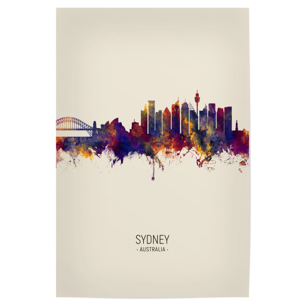 Poster "Sydney Skyline beige" artboxONE - Städte / Sydney - Sydney,Australia,Skyline,Cityscape,Painting,Watercolour,Stadtbild
