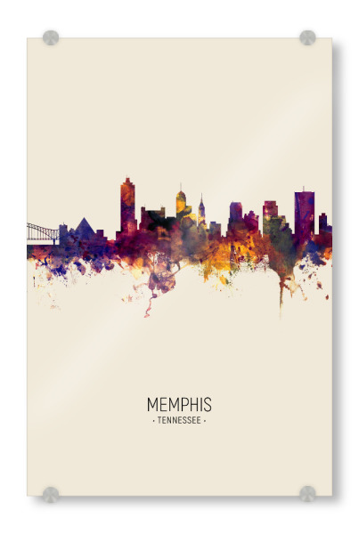 Acrylglasbild "Memphis Skyline Beige" artboxONE - Städte - Memphis,Tennessee,Skyline,Cityscape,Painting,Watercolour,Stadtbild