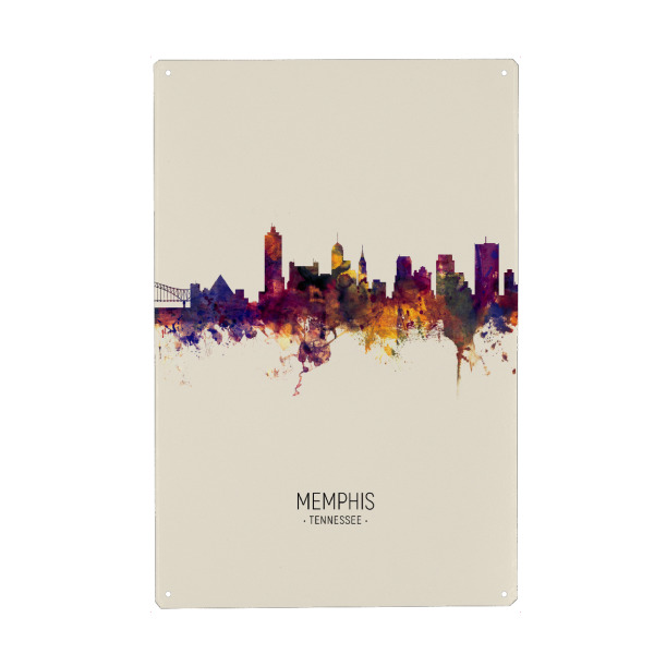 Holzbild "Memphis Skyline Beige" artboxONE - Städte - Memphis,Tennessee,Skyline,Cityscape,Painting,Watercolour,Stadtbild