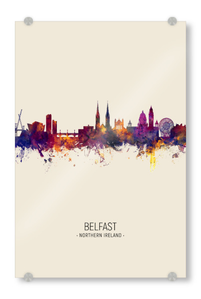 Acrylglasbild "Belfast Skyline Beige" artboxONE - Städte - Belfast,Northern ireland,Skyline,Cityscape,Painting,Watercolour,Stadtbild