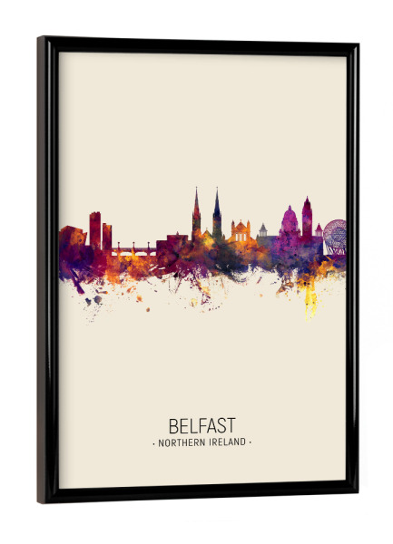 Poster mit schwarzem Rahmen "Belfast Skyline Beige" artboxONE - Städte - Belfast,Northern ireland,Skyline,Cityscape,Painting,Watercolour,Stadtbild