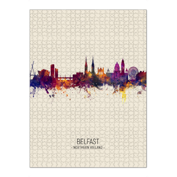 Puzzle Ravensburger "Belfast Skyline Beige" artboxONE - Städte - Belfast,Northern ireland,Skyline,Cityscape,Painting,Watercolour,Stadtbild